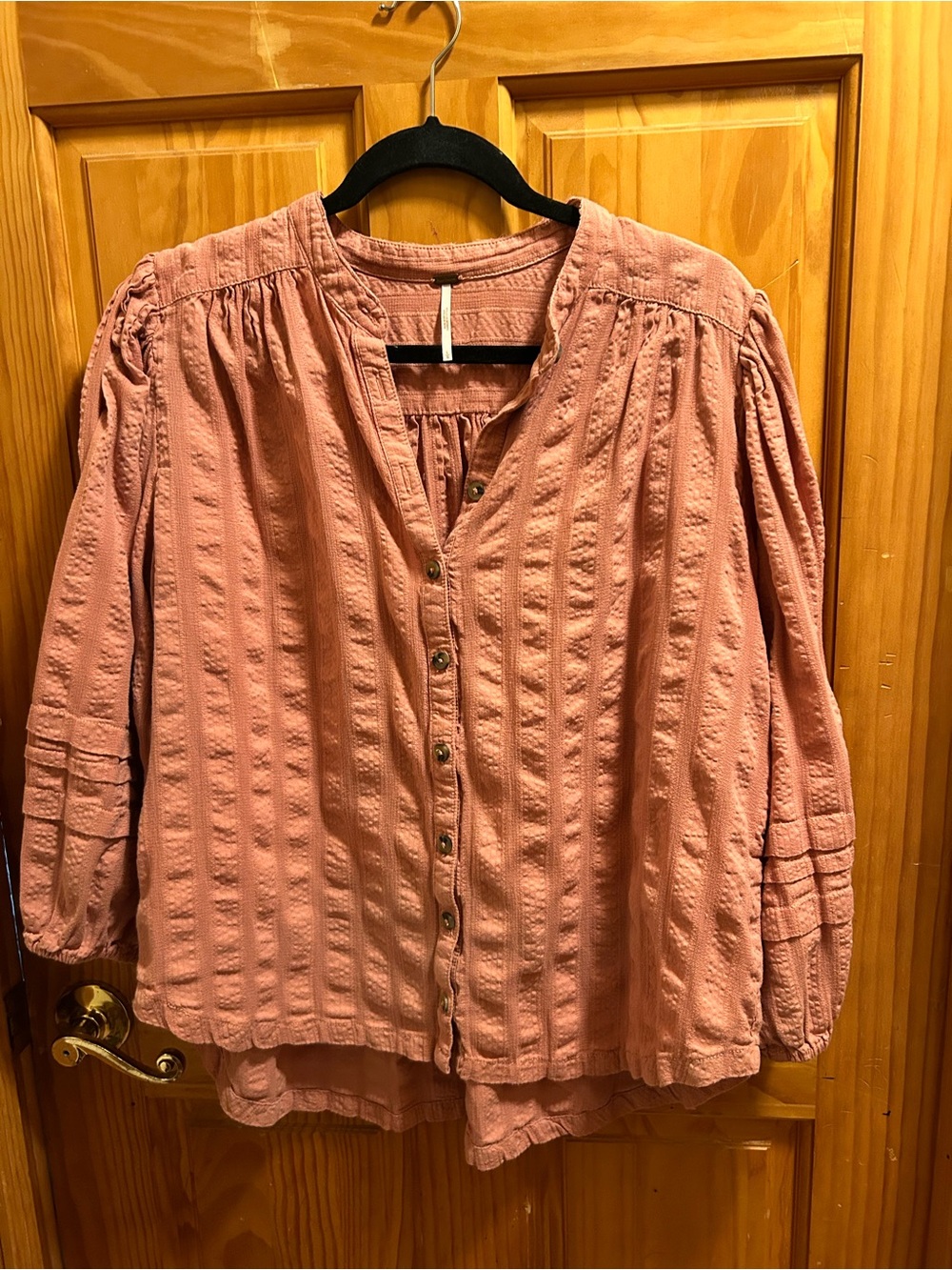 Free People Pink Puffed-Sleeve Peasant Blouse L